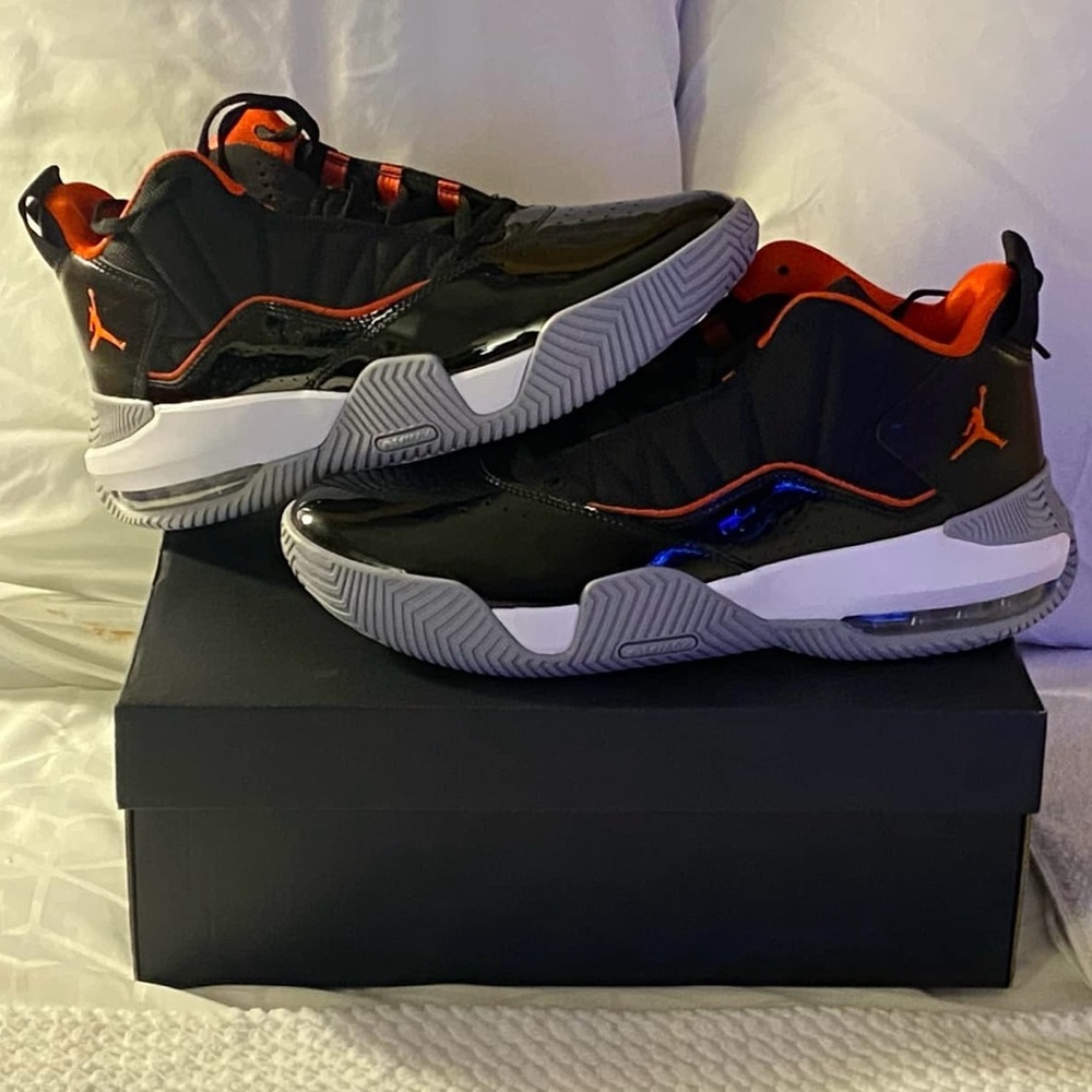 Jordan Black and Orange Sneakers with Mesh Upper and Orange Overlays